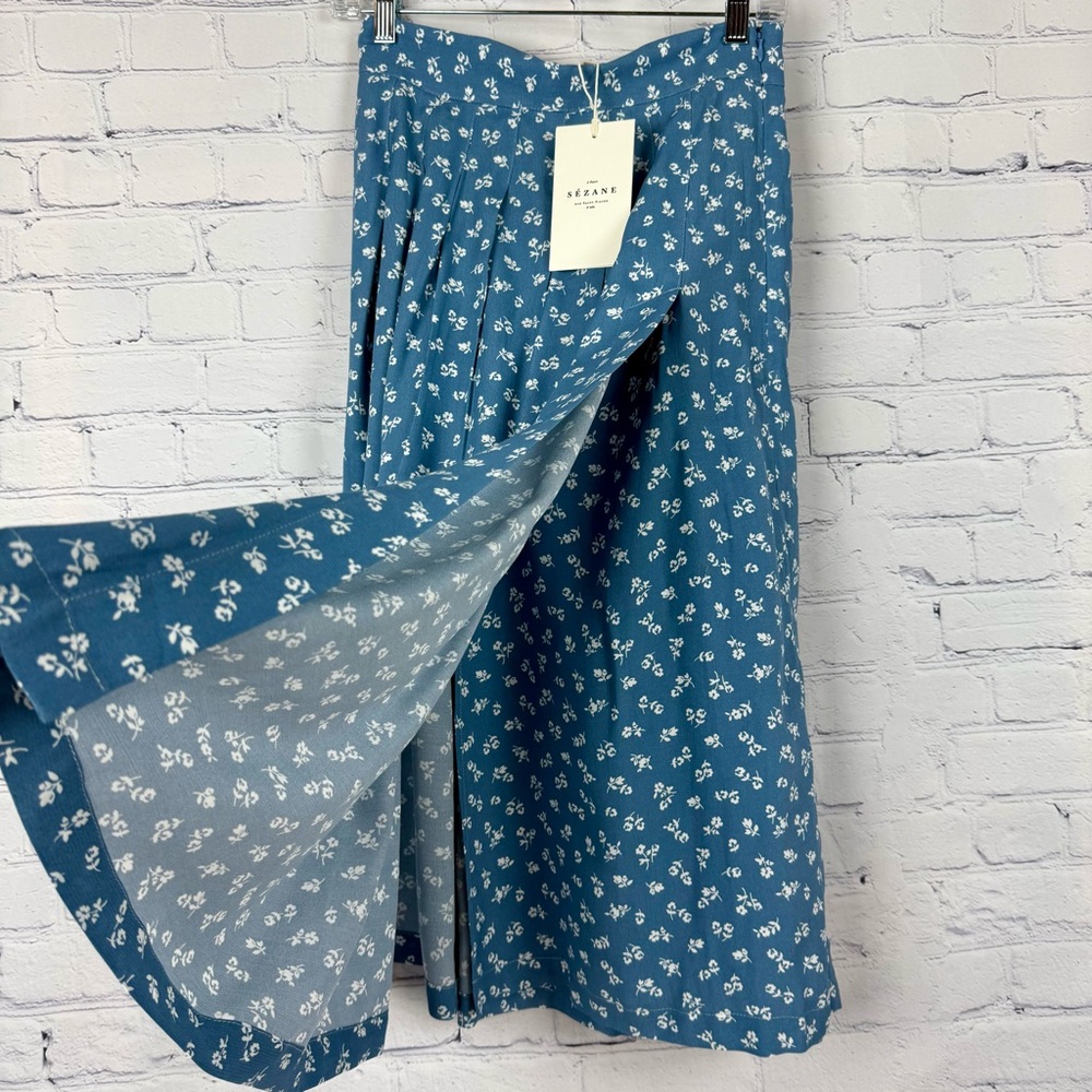 Sezane Alicia Blue White Floral Pleated Midi Skirt US 4 UK 8 36 Mini Fleurs - Picture 4 of 9